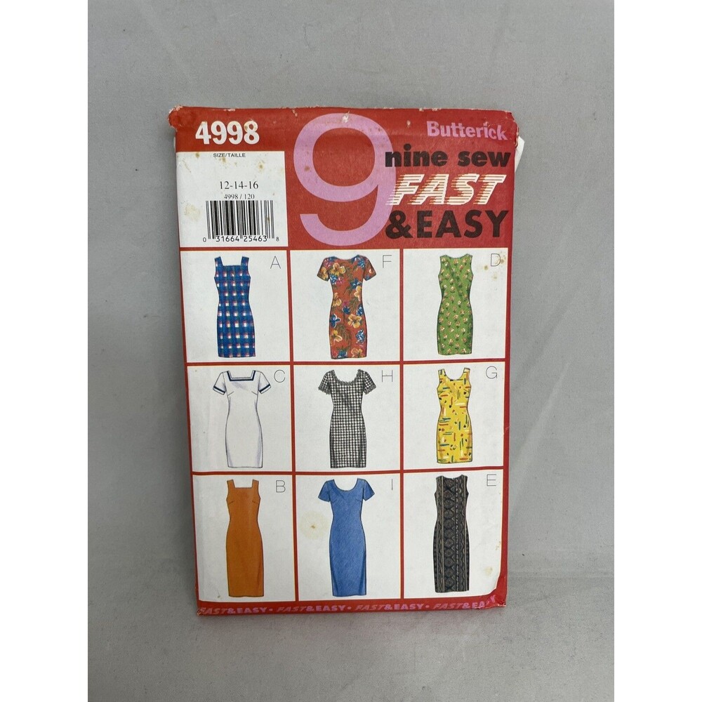 Butterick Sewing Pattern 4998 Misses Dress 12 14 16 1997 Fast Easy